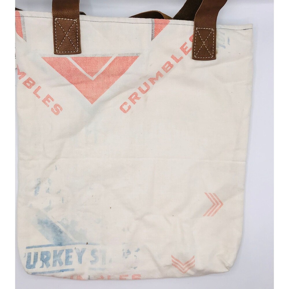 Ephemera Tote Bag with Leather Crossbody Strap, Vintage, Reclaimed Feedsack